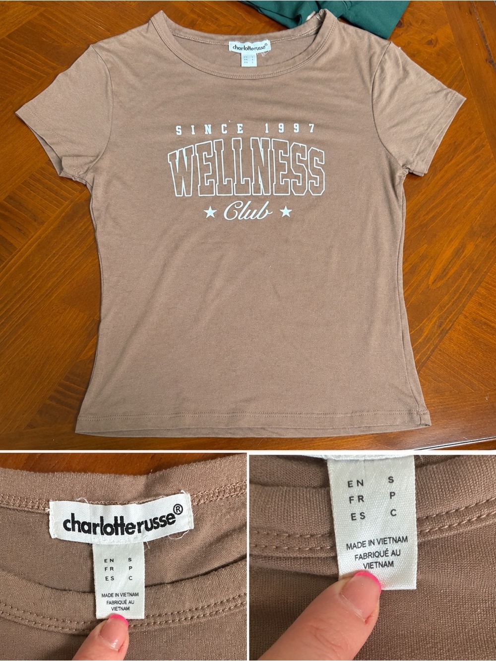 Charlotte Russe Brown "Wellness Club" Graphic Tee